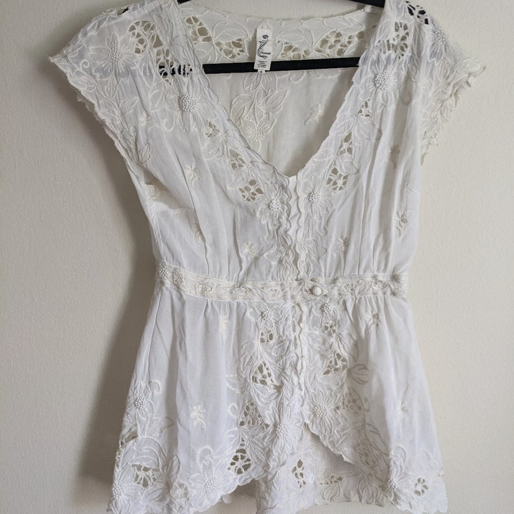 Vintage inspired eyelet and embroidered blouse